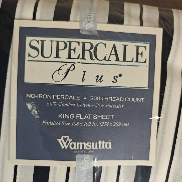 Vintage Wamsutta Supercale Plus Striped King Flat Sheet Black - Picture 2 of 6